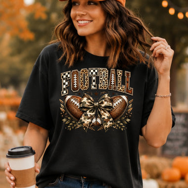 Football with Camo Bow DTF Transfer DTF Heat Press Transfer from Sweet Tee Transfers