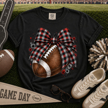 Red Black and Grey Gingham Bow Football DTF Transfer DTF Heat Press Transfer from Sweet Tee Transfers