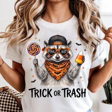 Trick or Trash Feral Kid Raccoon DTF Transfer DTF Heat Press Transfer from Sweet Tee Transfers