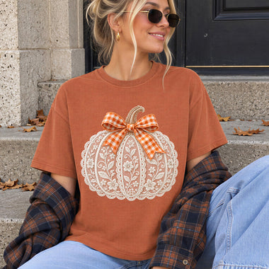 Lace Pumpkin Bow DTF Transfer DTF Heat Press Transfer from Sweet Tee Transfers