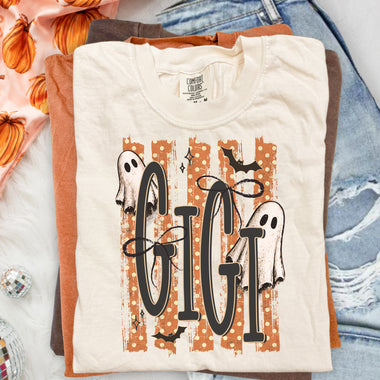 Halloween Ghost GiGi Striped DTF Transfer DTF Heat Press Transfer from Sweet Tee Transfers