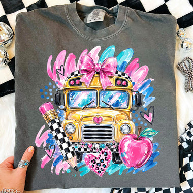 Preppy Bus with Bow DTF Transfer DTF Heat Press Transfer from Sweet Tee Transfers