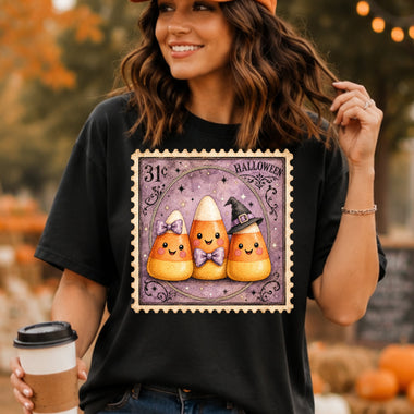 Retro Halloween Stamp Candy Corn DTF Transfer DTF Heat Press Transfer from Sweet Tee Transfers