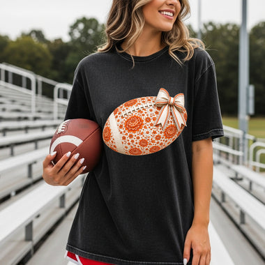 Orange Floral Football DTF Transfer – Coquette DTF Heat Press Transfer from Sweet Tee Transfers