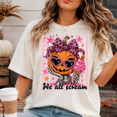 We All Scream Pumpkin Striped DTF Transfer DTF Heat Press Transfer from Sweet Tee Transfers