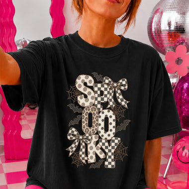 Spooky Patterned Bows and Bats Halloween DTF Transfer DTF Heat Press Transfer from Sweet Tee Transfers