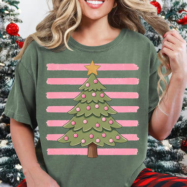 Preppy Pink Christmas Tree DTF Transfer DTF Heat Press Transfer from Sweet Tee Transfers