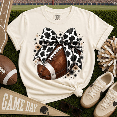 Cow Print Bow Football DTF Transfer DTF Heat Press Transfer from Sweet Tee Transfers