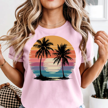 Retro Beach Palm Tree Sunset DTF Transfer DTF Heat Press Transfer from Sweet Tee Transfers