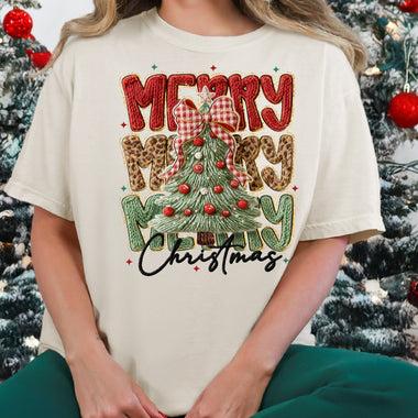 Merry Merry Merry Christmas Faux Yarn DTF Transfer DTF Heat Press Transfer from Sweet Tee Transfers