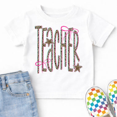 Teacher Leopard with Bows and Stars DTF Transfer DTF Heat Press Transfer from Sweet Tee Transfers