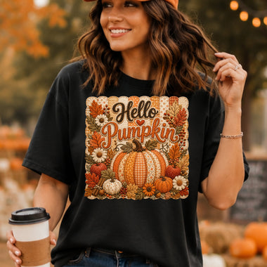 Hello Pumpkin Faux Embroidery DTF Transfer DTF Heat Press Transfer from Sweet Tee Transfers