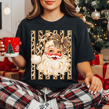 Blingy Leopard Santa DTF Transfer DTF Heat Press Transfer from Sweet Tee Transfers