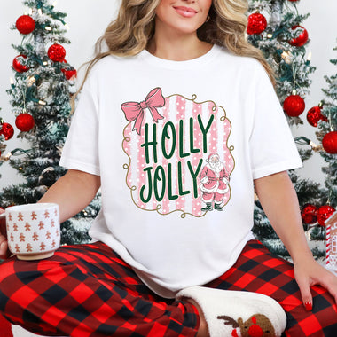 Holly Jolly Pink Striped Santa DTF Transfer DTF Heat Press Transfer from Sweet Tee Transfers