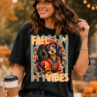 Fall Vibes Stripes Dachshund DTF Transfer DTF Heat Press Transfer from Sweet Tee Transfers