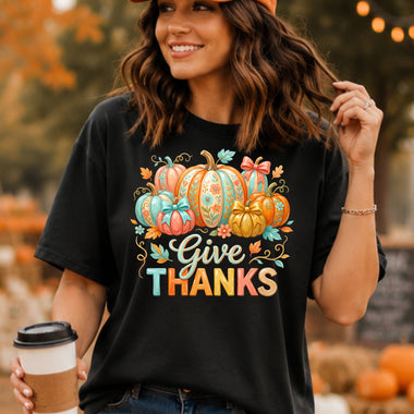 Give Thanks Pumpkin Fall DTF Transfer DTF Heat Press Transfer from Sweet Tee Transfers