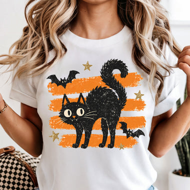 Retro Brushstroke Black Cat DTF Transfer DTF Heat Press Transfer from Sweet Tee Transfers