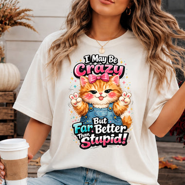 I May Be Crazy but Far Better Than Stupid DTF Transfer DTF Heat Press Transfer from Sweet Tee Transfers