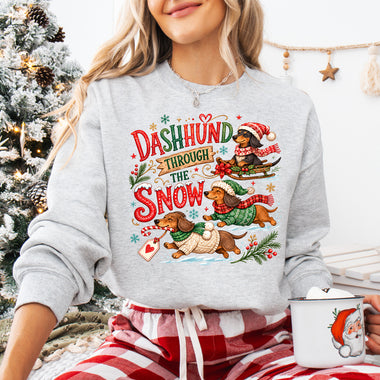 Christmas Dachshund Through the Snow DTF Transfer DTF Heat Press Transfer from Sweet Tee Transfers