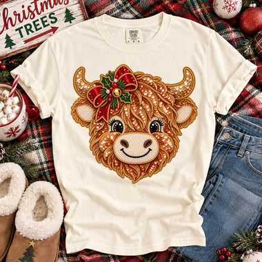 Faux Sequin Highland Christmas Cow DTF Transfer DTF Heat Press Transfer from Sweet Tee Transfers