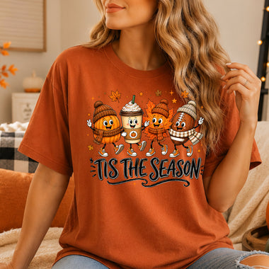 Tis the Season Football Pumpkin Leaf with Scarves DTF Transfer DTF Heat Press Transfer from Sweet Tee Transfers