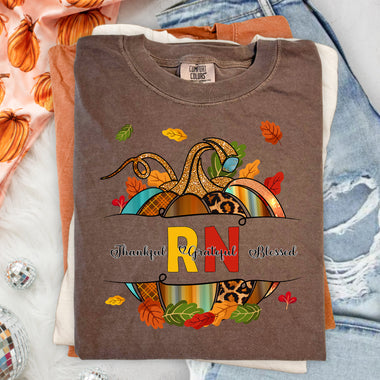 RN Fall Pumpkin Thankful Grateful Blessed DTF Transfer DTF Heat Press Transfer from Sweet Tee Transfers