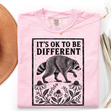 It's Ok to Be Different Raccoon Floral DTF Transfer DTF Heat Press Transfer from Sweet Tee Transfers