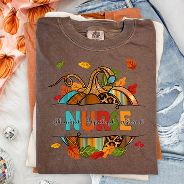 Nurse Fall Pumpkin Thankful Grateful Blessed DTF Transfer DTF Heat Press Transfer from Sweet Tee Transfers