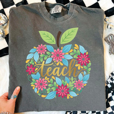 Floral Gold Teach Apple DTF Transfer DTF Heat Press Transfer from Sweet Tee Transfers