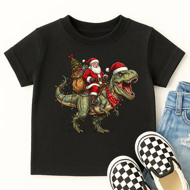 Santa Riding T-Rex Christmas DTF Transfer DTF Heat Press Transfer from Sweet Tee Transfers
