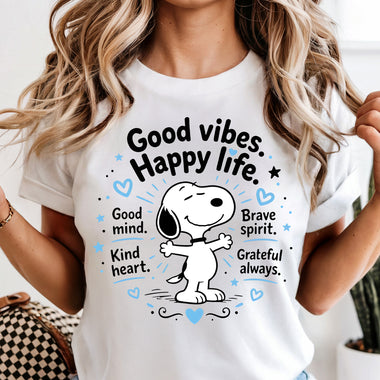 Good Vibes Happy Life Snoopy DTF Transfer DTF Heat Press Transfer from Sweet Tee Transfers