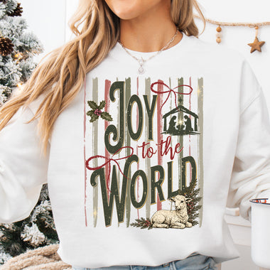 Joy to the World Striped DTF Transfer DTF Heat Press Transfer from Sweet Tee Transfers
