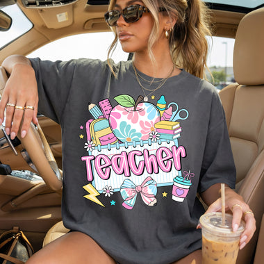 Pastel Apple Teacher DTF Transfer DTF Heat Press Transfer from Sweet Tee Transfers