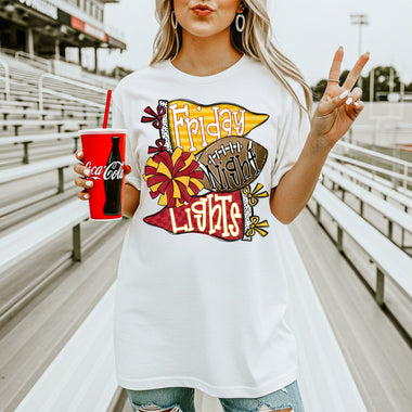 Friday Night Lights Red and Yellow DTF Transfer DTF Heat Press Transfer from Sweet Tee Transfers
