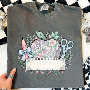 Custom Floral Teacher Apple DTF Transfer DTF Heat Press Transfer from Sweet Tee Transfers