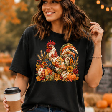 Patchwork Autumn Pumpkin Rooster DTF Transfer DTF Heat Press Transfer from Sweet Tee Transfers