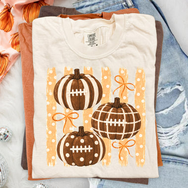 Football Pumpkins Striped Polkadot DTF Transfer DTF Heat Press Transfer from Sweet Tee Transfers
