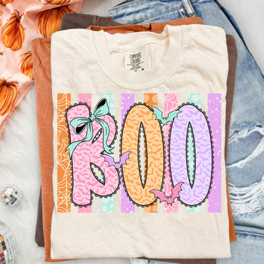 Boo with Colorful Stripes DTF Transfer DTF Heat Press Transfer from Sweet Tee Transfers
