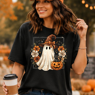 Ghost Witch with Black Cat DTF Transfer DTF Heat Press Transfer from Sweet Tee Transfers