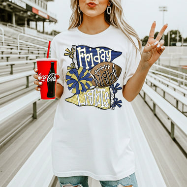 Friday Night Lights Navy and Gold DTF Transfer DTF Heat Press Transfer from Sweet Tee Transfers
