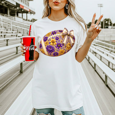 Purple and Gold Floral Football DTF Transfer – Coquette DTF Heat Press Transfer from Sweet Tee Transfers