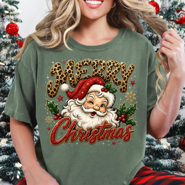Leopard Merry Christmas Santa DTF Transfer DTF Heat Press Transfer from Sweet Tee Transfers