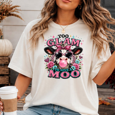 Too Glam to Give a Moo Funny Cow DTF Transfer DTF Heat Press Transfer from Sweet Tee Transfers