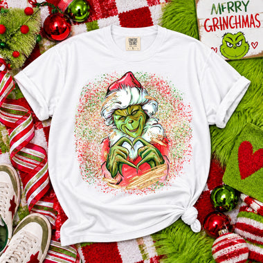 Splatter Grinch Glitter DTF Transfer DTF Heat Press Transfer from Sweet Tee Transfers