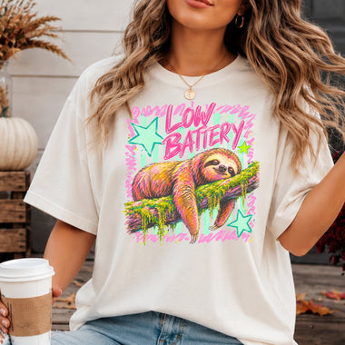 Low Battery Sloth Striped DTF Transfer DTF Heat Press Transfer from Sweet Tee Transfers