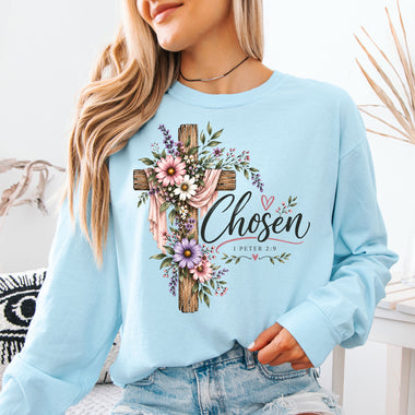 Chosen Floral Cross DTF Transfer DTF Heat Press Transfer from Sweet Tee Transfers