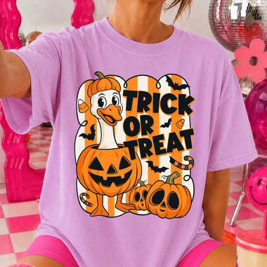 Trick or Treat Pumpkin Goose DTF Transfer DTF Heat Press Transfer from Sweet Tee Transfers