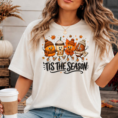 Tis the Season Football Pumpkin Leaf with Scarves DTF Transfer DTF Heat Press Transfer from Sweet Tee Transfers