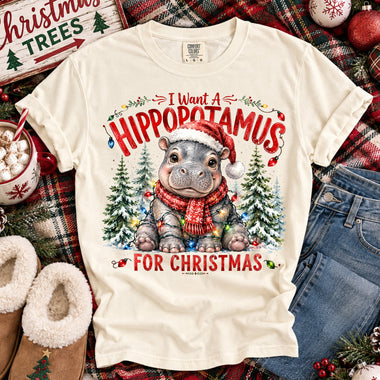 I Want a Hippopotamus for Christmas DTF Transfer DTF Heat Press Transfer from Sweet Tee Transfers