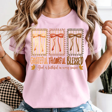 Grateful Thankful Blessed Bows DTF Transfer DTF Heat Press Transfer from Sweet Tee Transfers